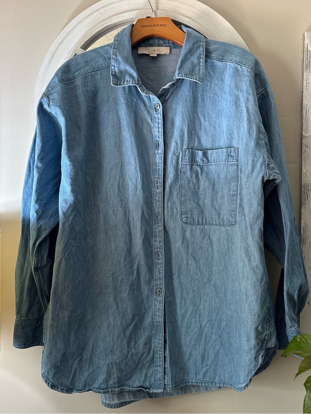 LOFT Light Blue Denim Oversized Button-Up Shirt - Size Medium like new